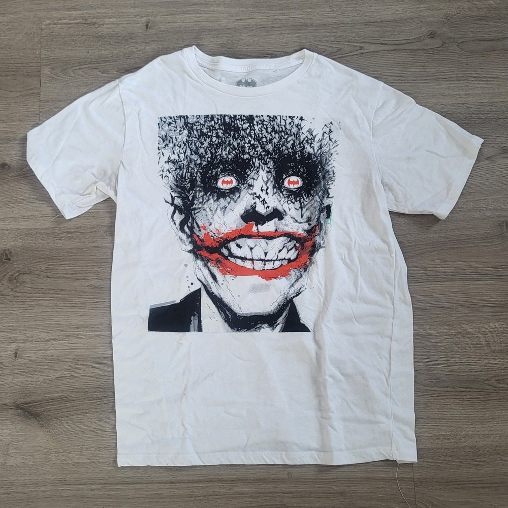 DC Comics Batman Joker Graphic T-Shirt‎ White Large Bat Eyes Sketch Art Tee